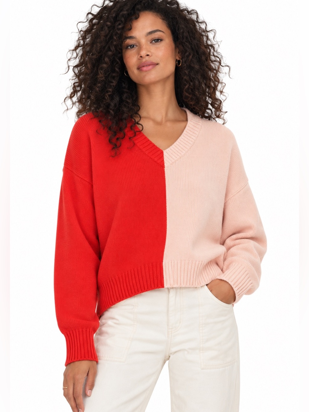 Kerri Rosenthal XOKR Colorblock Heart V Neck Sweater Large NWOT